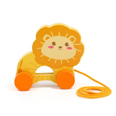 China MDF Plywood Lion Montessori Wooden Push Pull Animal Wholesale Along Toy for sale