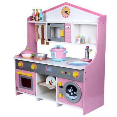 China Hot Selling Wooden Cooker Toy Hot Selling Play Kitchen Kids Kitchen Toys Kitchen Set White-Pink Wooden Toy for sale