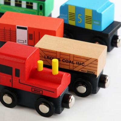 China Toy Wooden Mini Magnetic Train Children's MDF Plywood Cartoon Car Kids Vehicle Wooden Vehicle Toy for sale