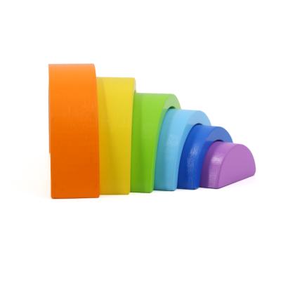 China New Arrival Eco-friendly Material Early Educational Curved Board Rainbow Blocks Wooden Rainbow Stacking Toy for sale