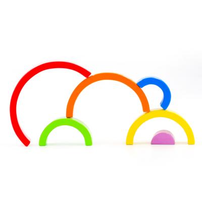 China Montessori Eco-friendly Material Rainbow Stacking Game Learning Toys Silicone Rainbow Building Block Rainbow Arch Bridge Toy Set for sale