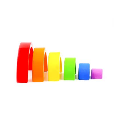 China Eco-friendly Material Rainbow Blocks Color Sort Rainbow Blocks Wooden Toys Form Games Puzzle Places Wooden Ring Stacker for sale