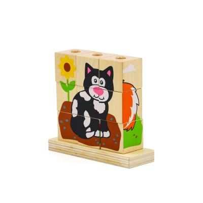 China Wooden Educational Toy 3d Block Cube Jigsaw Puzzle Wood Educational Material Eco-friendly 3d Toys Jigsaw Puzzle for sale