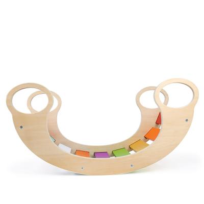 China 2021 New MDF Baby Game Bottom Wooden Rocking Chair Rainbows Climbing Frames Balance Educational Toys for sale