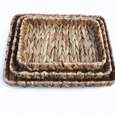 China Wholesale Viable Hyacinth Rectangular Grass Water Woven Basket Handmade Natural Woven Basket Set For Home Decoration for sale