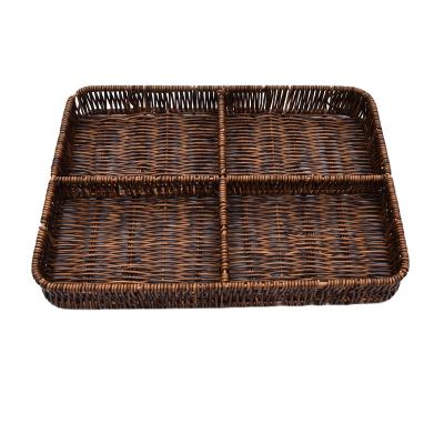 China Factory Custom Rattan Cross Shaped Split Fruit Baskets Sustainable Rectangular Handwoven Storage Baskets Fruit Basket for sale