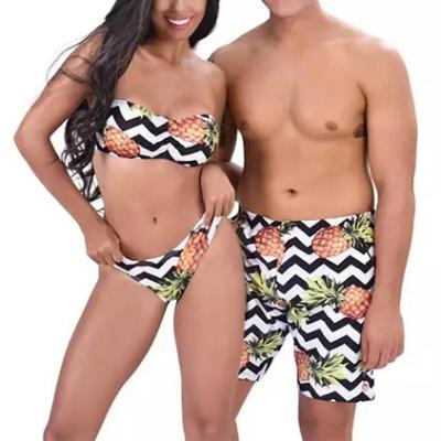 China Plus Size Bathsuit Pineapple Bandeau Swimwear Luxury Print Lift Up Swimwear Women Bikini Men Swim Shorts Summer Couples Matching Swimwear for sale