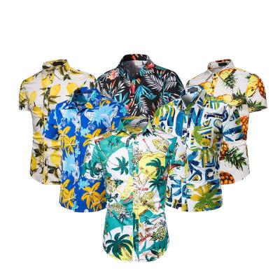 China Custom Aloha Shirts For Holidays Collar Baju Polo Hawaiian Shirt de Ropa Para Hombre Anti-pilling Spandex Casual Silk Print for sale