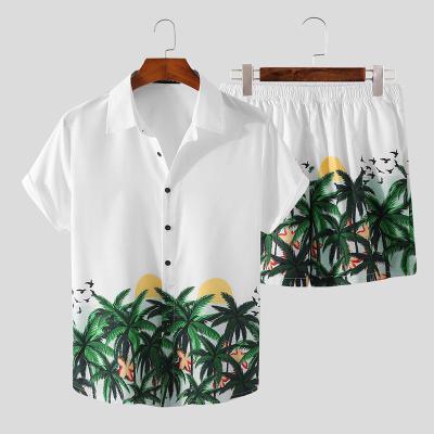 China Wholesale high quality breathable mens beach wear 6xl plus size 3d printed hawaiian cartoon shorts shirts sets with palm trees for sale