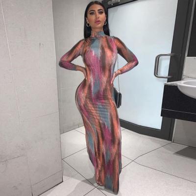 China Anti-wrinkle long jumpsuits for women printed round neck dress fashion split skirt holiday wear sexy highcut jumpsuits for sale