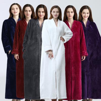 China QUICK DRY autumn and winter thickened zipper home clothes flannel couples nightgown bathrobe women's warm pajamas for sale