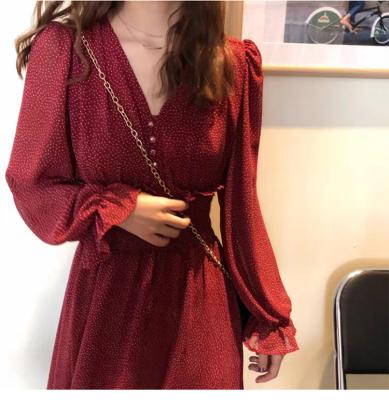 China Anti-static Korean style thin chiffon autumn formal dress floral fairy French first love street style clothes for sale