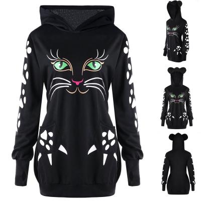 China Anti-Wrinkle Loose Hoodie With Hat Cartoon Printing Cat Long Sleeve T-shirt Girl Women Women Tees Top Shirts Apparel Fashion T-shirt 2020 for sale