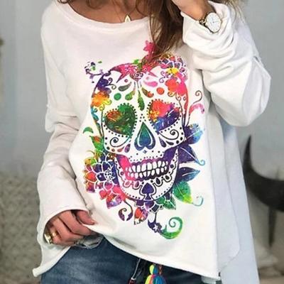 China Anti-pilling Best Price Fashion Women's Solid Color New Skull Print Long Sleeve Hoodie For Halloween Office Ladies Clothing for sale