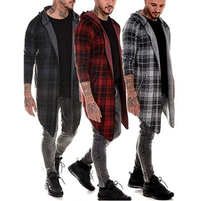 China Autumn Simple Warm Casual Fashion Hoodie Plus Size Middle Length Men's Anorak Loose Plaid Coat for sale