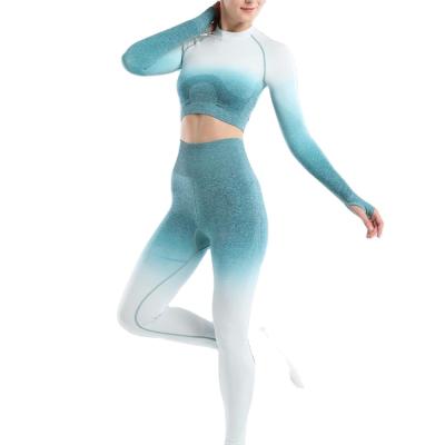 China High-Waist-Tight Female Exercise Suit Long Sleeve Yoga Fitness Suit Breathable Progressive Seamless Border Running Yoga Pants for sale