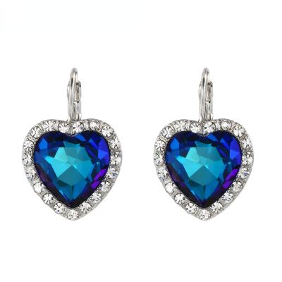 China 2021 CLASSIC Diamond Plating Plating Pearl Summer Charm Imitation Women's Earrings Fashionable Blue Crystal Silver Pure Core Needle Heart Cooper Earrings for sale