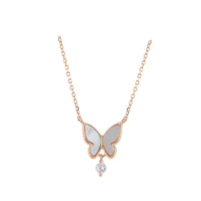 China New Arrival Fashion Fine Jewelry 2021 CLASSIC 925 Sterling Silver Rose Gold Plated Butterfly Shell Zircon Women Pendant Necklace for sale