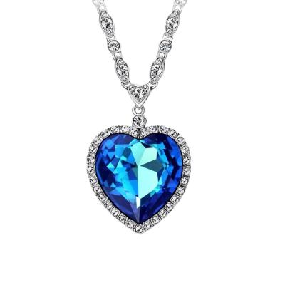 China 2021 new next TRENDY 18k gold plating fashion charm brass blue crystal heart of ocean pandent necklace jewelry for sale