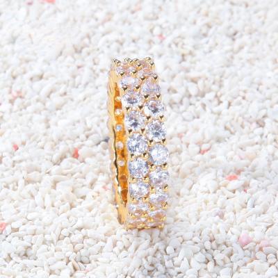 China Hiphop style fashion double row couples ring jewelry nightclub party cocktail men and women gold flat zircon ring for sale