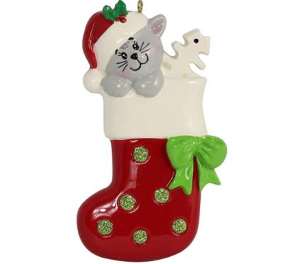 China Resin Resin Personalized Cat Socks Christmas Ornaments for sale