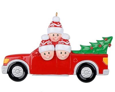 China Red Resin Christmas Pickup Truck Personalized Family Christmas Ornaments for sale