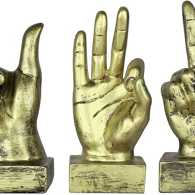 China Europe 3Pieces Hand Sculpture OK Hand Statue Hand Peace Sign Sculpture for sale