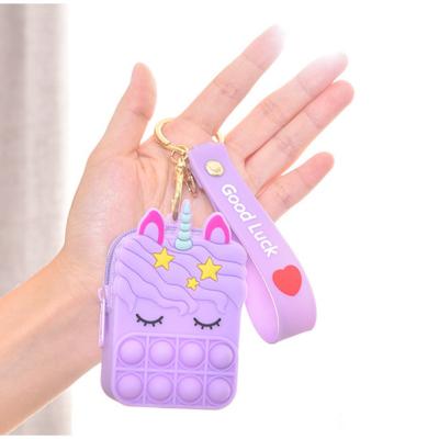 China Cute Portable Silicone Kids Toys Push Up To Relieve Hand Wallet Toys Gifts Stirring Coin Purse Rainbow Person Unicorn Bag for sale