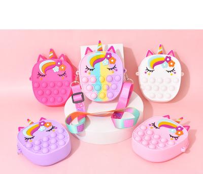 China Unicorn Messenger Bag Coin Purse Kids Cosmetic Bag Unicorn Fidget Bag Push Handbag Portable Sensory Bubble Press Handbag for Kids Girls for sale