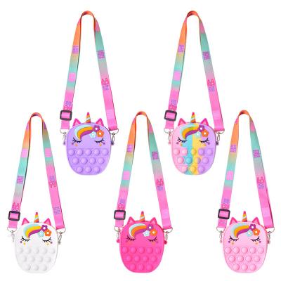 China Unicorn Messenger Bag Coin Purse Kids Cosmetic Bag Unicorn Fidget Bag Push Handbag Portable Sensory Bubble Press Handbag for Kids Girls for sale