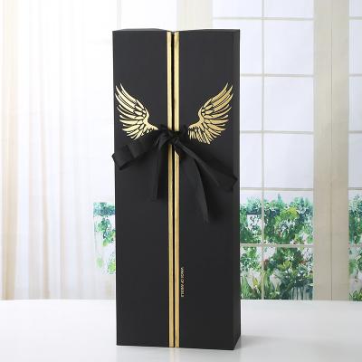 China Two Door Recyclable Rose Flower Gift Box With Custom Elegant Black Open Foil Gold Stamping for sale