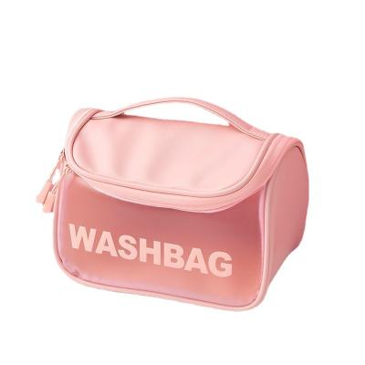 China Water Proof PU Makeup Case For Women Box Zipper Pocket Organizer Cosmetic Bag Travel Pouch Clear Pink for sale