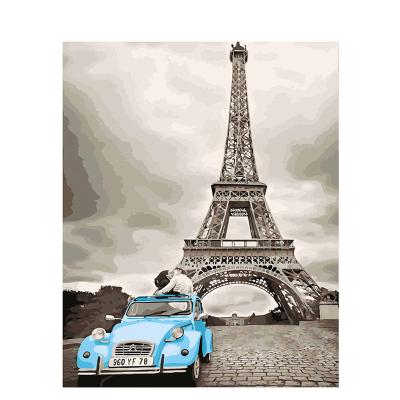 China Chinese Painting CLASSIC Home Decoration DIY Canvas Painting Eiffel Tower Painting By Numbers for sale