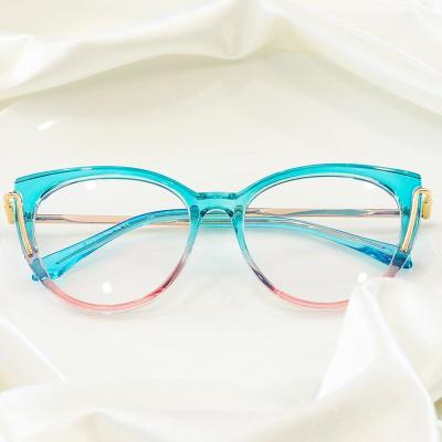 China Fashion cat eye glasses New Spring Hinge LOGO OEM Optical Frame For Women Tr90 Glasses Fashion Eyeglasses Frame With Blue Light Filter Lens for sale