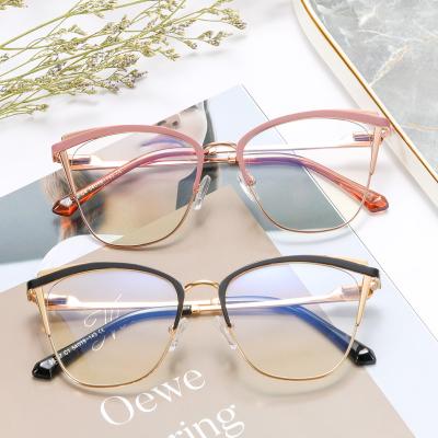 China Fashion anti blue light glasses Women Metal Fashion Cat Eye Optical Frame Anti-Blue Light Glasses Fashion Colorful Design Custom Logo for sale