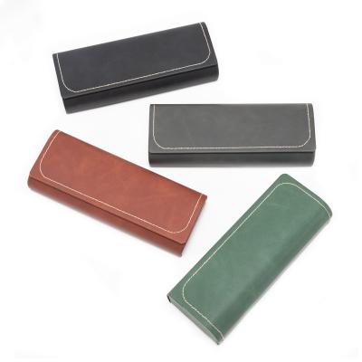 China Optical Glasses Packing Handmade Leather Square Logo Eyeglass Box Custom Designer Fashion Rectangle Glasses Case PU Sunglasses Case for sale