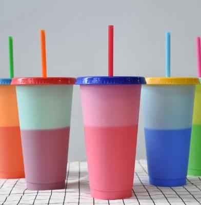 China Wholesale Cold Stored 700ml Water Cold Cups Plastic Drinking Plastic Cups Color Changing Cup With Lid And Straw for sale