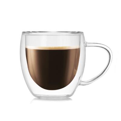 China Stored Borosilicate Glass Mug 250ml 350ml Design Logo Printed Double Wall Coffee Bulk Travel Mug Coffee Mug With Lid for sale