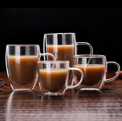 China China Factory 250ml 350ml Stocked Hello Borosilicate Double Wall Insulated Clear Glass Mug For Coffee for sale