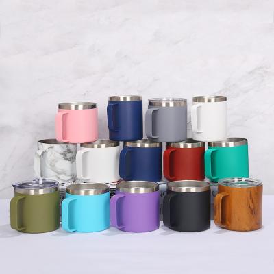 China High Quality Stocked 12oz 14oz Travel Tumbler Mugs Wholesale Stainless Steel Double Wall Mug Cup With Handle And Lid for sale