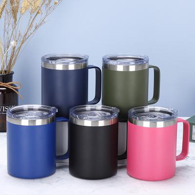 China High Quality Stocked 12oz 14oz Powder Coated Double Wall Vacuum Insulated Coffee Tumbler Beer Mug Stainless Steel Tumbler Mugs for sale