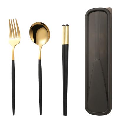 China Stocked Factory Manufacturer Stainless Steel Gold Dinnerware Spoon And Forks Set With Box For Outdoor Travel for sale