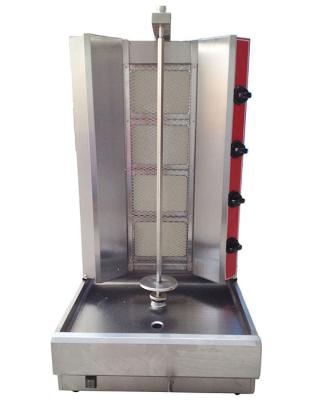 China Stainless Steel Gas Doner Kebab Shawarma Machine Four Burners LPG With Middle Spinning Rod for sale