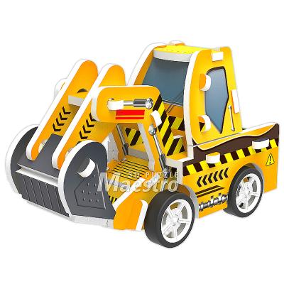 China Cartoon Toy 3D Puzzle DIY Toy Miniature Excavator Toy With Wheels And Pullout For Kids for sale