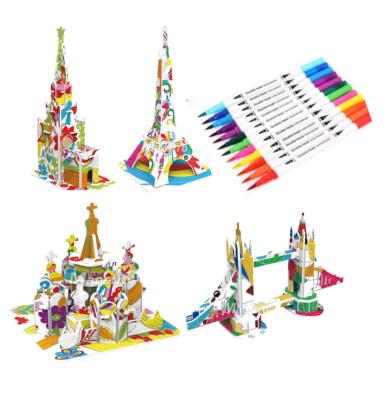 China Cartoon Toy 3D Coloring Puzzle Set World Famous Architecture Model for sale