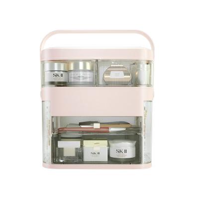 China Stocked Make Up Storage Box Portable Waterproof And Dustproof Led Light With Mirror Jewelry Built-in Shelf for sale