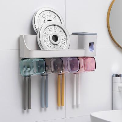 China Tooth Cylinder Wall Mounted Toilet Storage Box Wall Mounted Toothbrush Holder Gargle Cup Tooth Cylinder Stored Non-Punch Set for sale