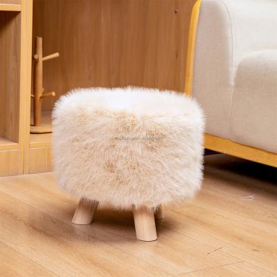 China New Modern Popular Counter Stool Faux Fox Fur Step Stool Fluffy Round Bottom Sponge Small Wooden Stool for sale