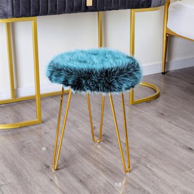 China Home Decor Faux Fox Fur Stool Gold Contemporary Iron Stool Luxury Plush Classic Dressing Stool for sale