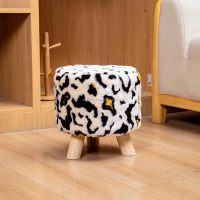 China Modern Furry Leopard Grain Small Stool Stable And Counter Stool Internal Upset Sponge Stool Durable for sale